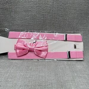 Pink Suspenders Bow Tie Set Mens Boys Adjustable Elastic Y-Back Wedding Formal